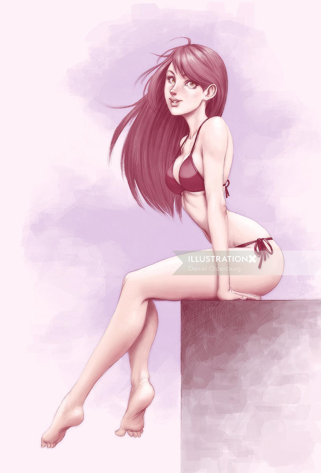 Illustration of a sexy swimsuit model for Authoral