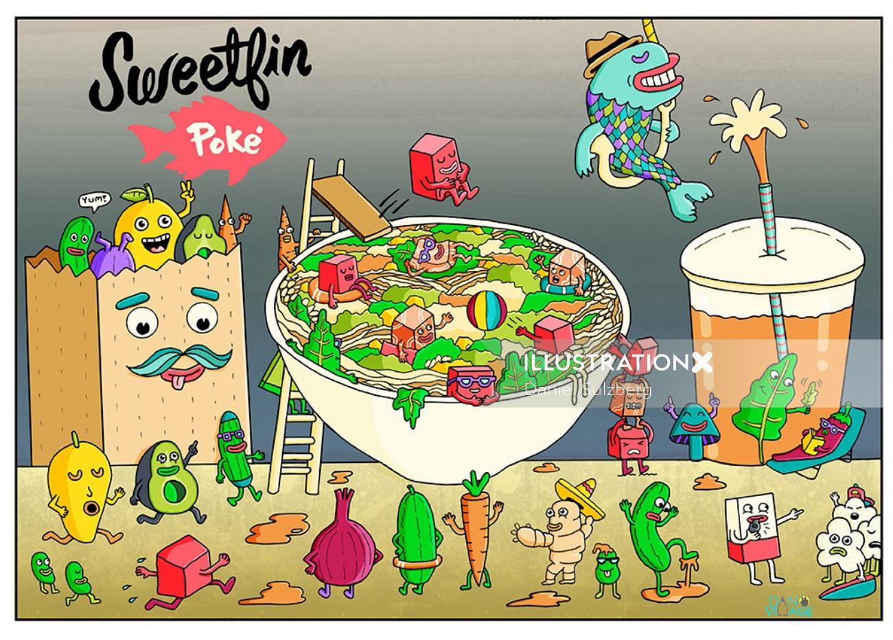Food & Drink Illustration For Sweetfin Poke