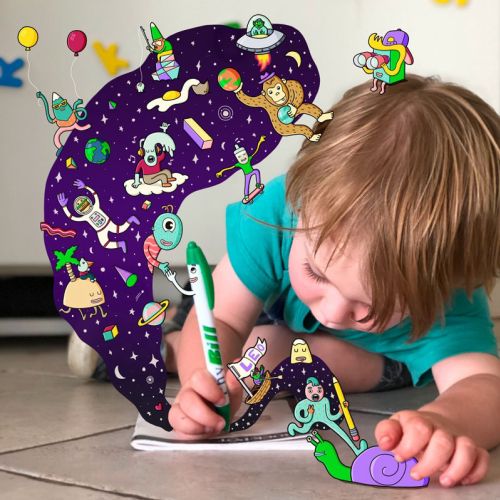 children baby with drawing book
