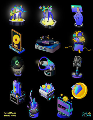 Designs de ícones para o site da Royal Music