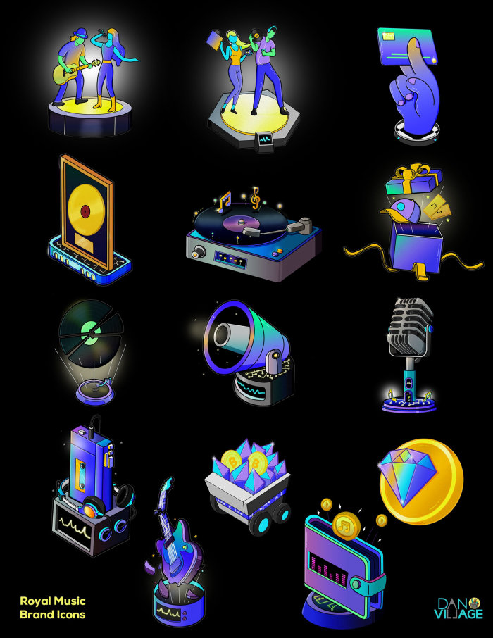 Diseños de iconos para el sitio web de Royal Music.