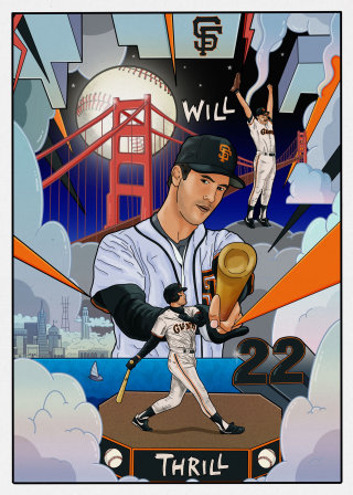 棒球传奇人物威尔·克拉克的卡通海报