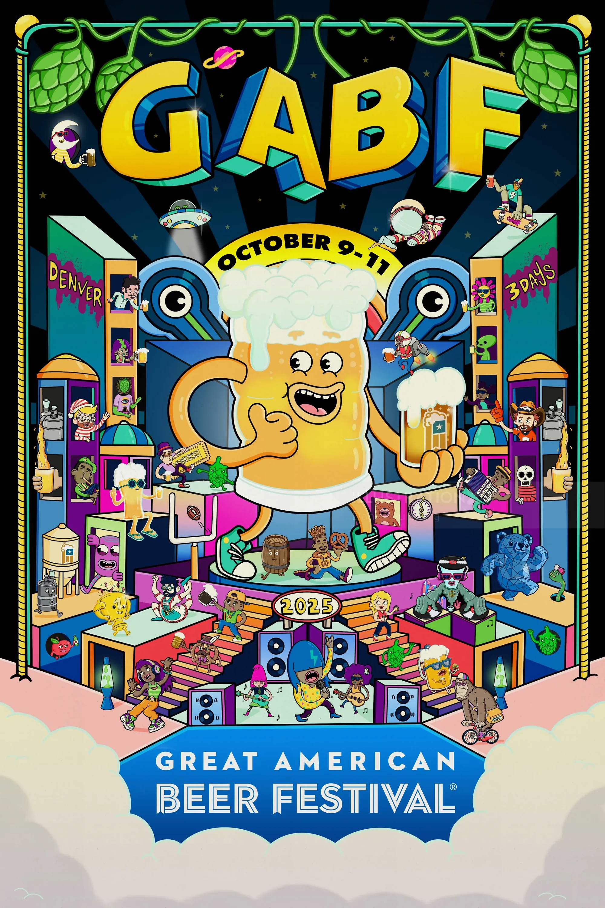 Great American Beer Festival 2021 poster with animated beer mugs by Daniel Sulzberg