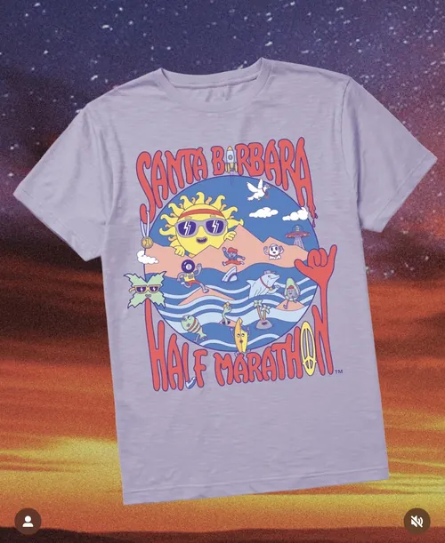 T-shirt with Santa Barbara Half Marathon colorful graphic by artist Daniel Sulzberg