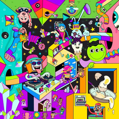 Colorful whimsical cartoon collage with diverse characters by Daniel Sulzberg