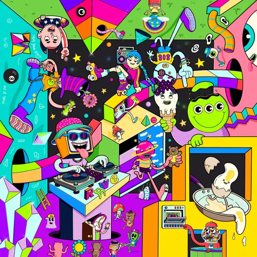 Colorful whimsical cartoon collage with diverse characters by Daniel Sulzberg