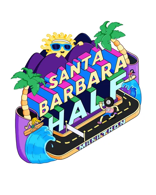 Santa Barbara Half Marathon colorful illustration by Daniel Sulzberg