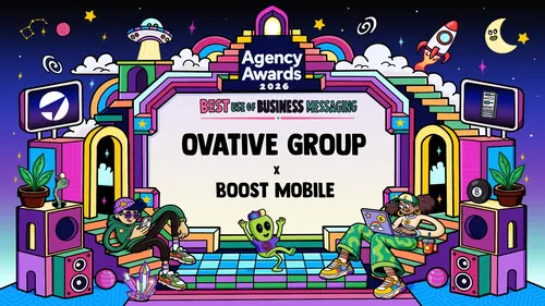 Colorful Daniel Sulzberg illustration featuring Ovative Group and Boost Mobile
