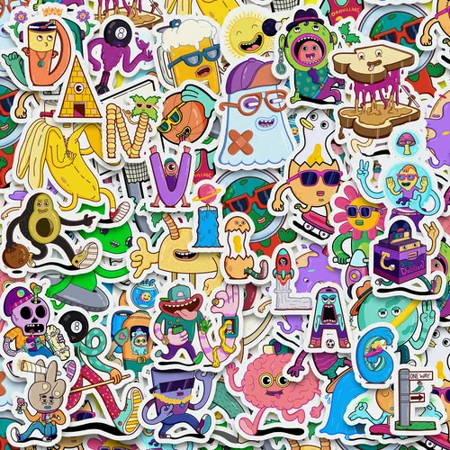 Colorful cartoon sticker collage by Daniel Sulzberg