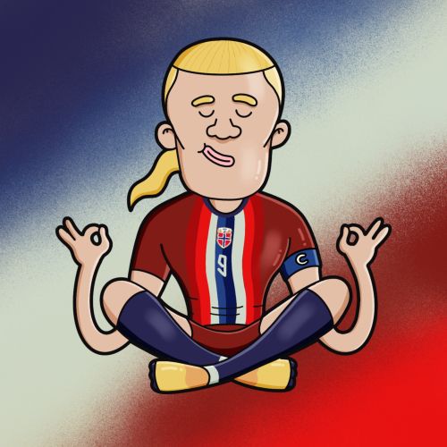 Daniel Sulzberg cartoon of a soccer player meditating cross-legged