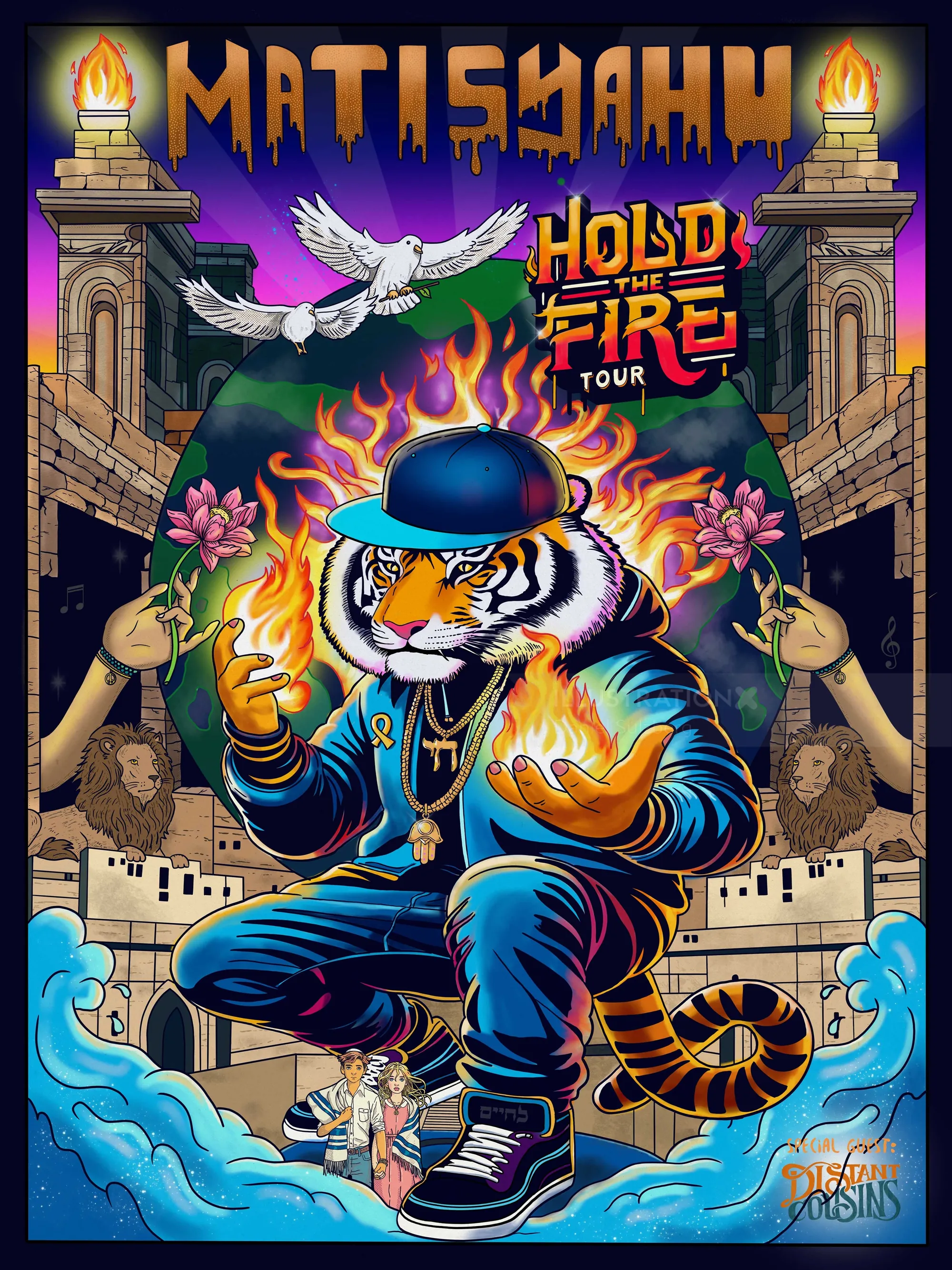 Daniel Sulzberg poster showing a crowned tiger for Matisyahu’s Hold the Fire Tour