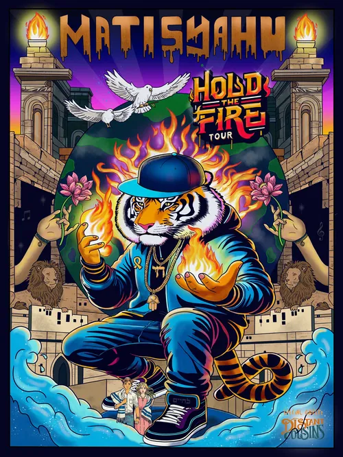 Daniel Sulzberg poster showing a crowned tiger for Matisyahu’s Hold the Fire Tour
