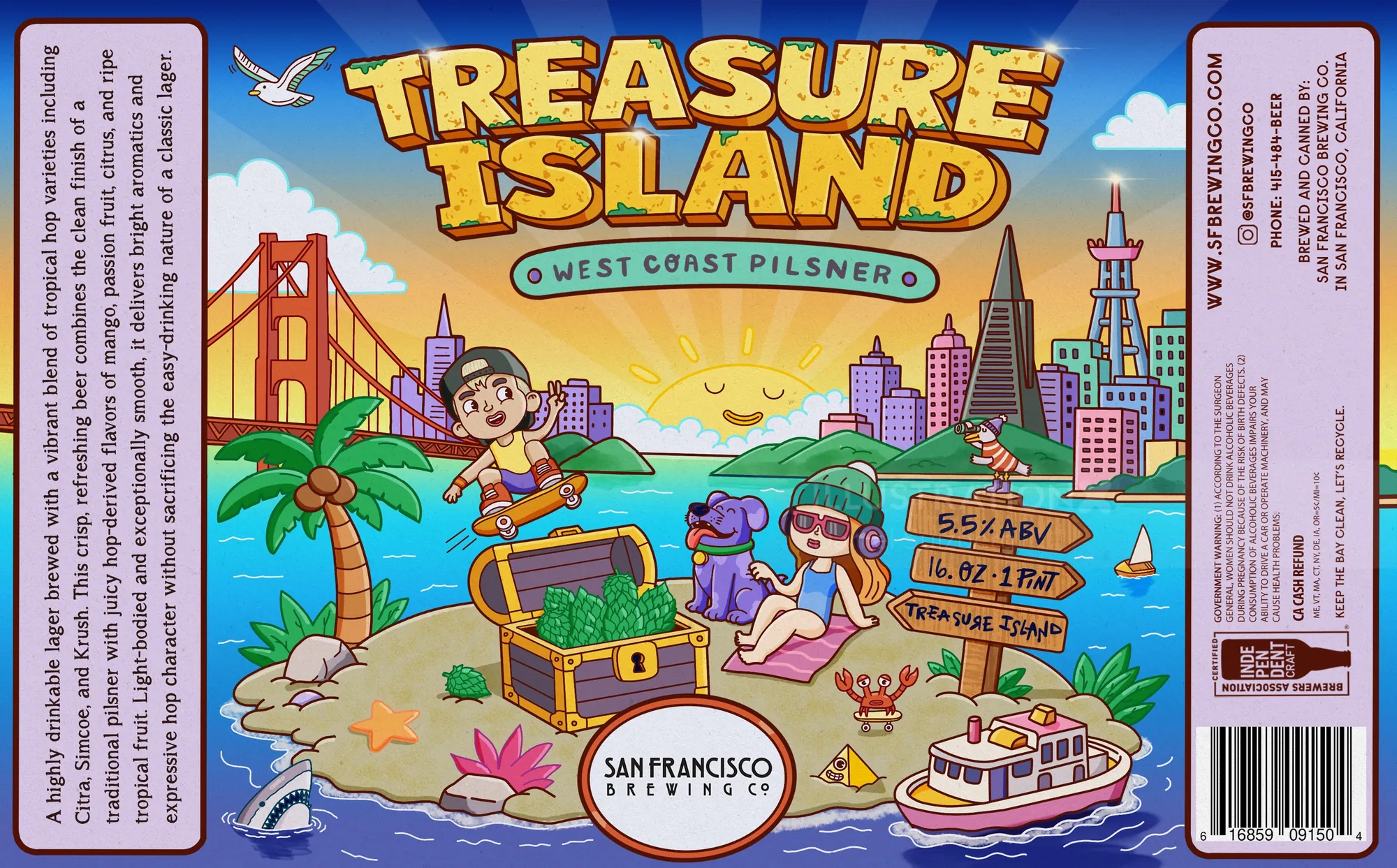 Daniel Sulzberg illustration of Treasure Island pirates and San Francisco landmarks