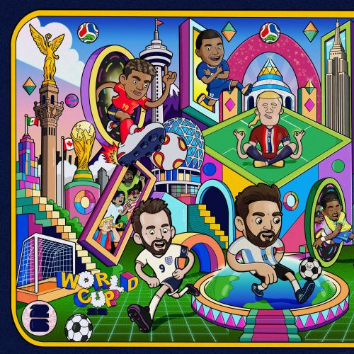 Daniel Sulzberg Illustration einer farbenfrohen Fußball-Weltmeisterschaftsfeier