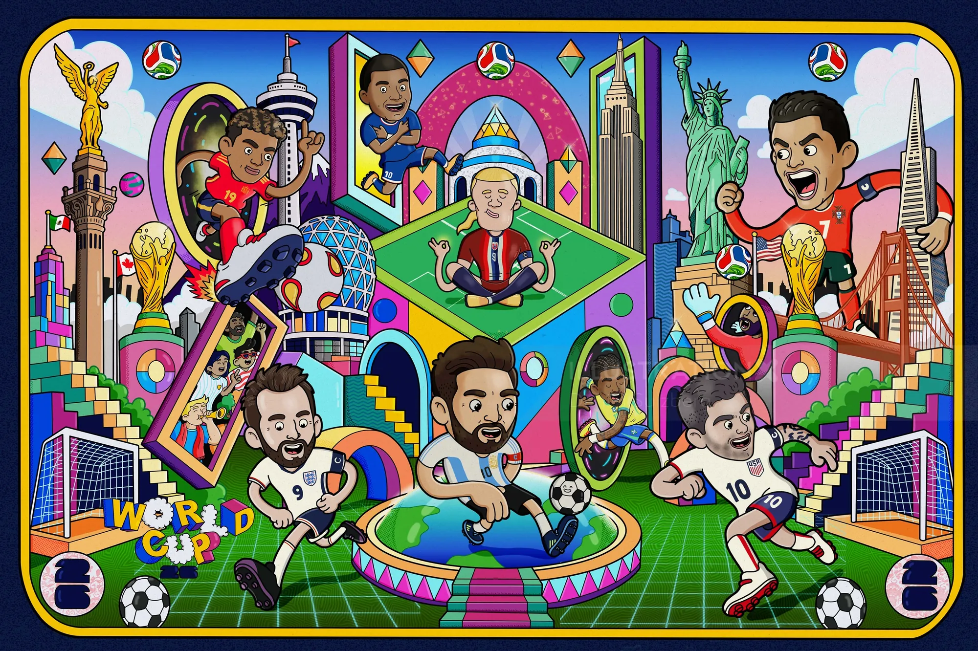 Daniel Sulzberg illustration of a colorful World Cup soccer celebration