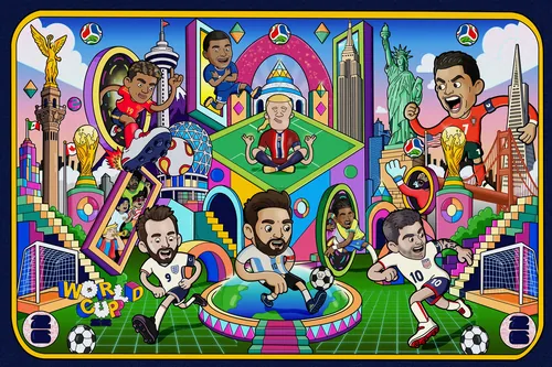 Daniel Sulzberg illustration of a colorful World Cup soccer celebration