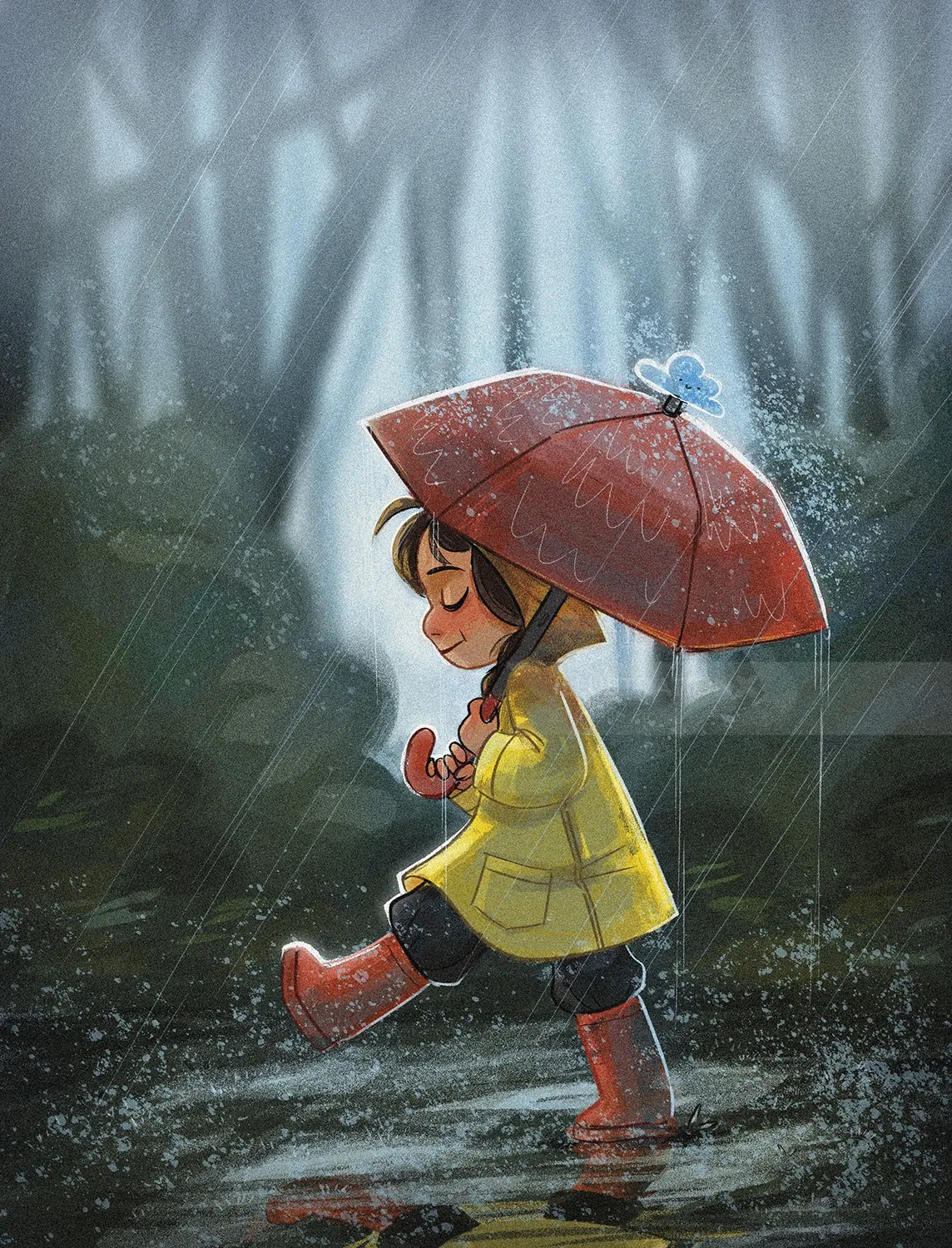 Child with umbrella in the rain