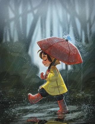 Child with umbrella in the rain