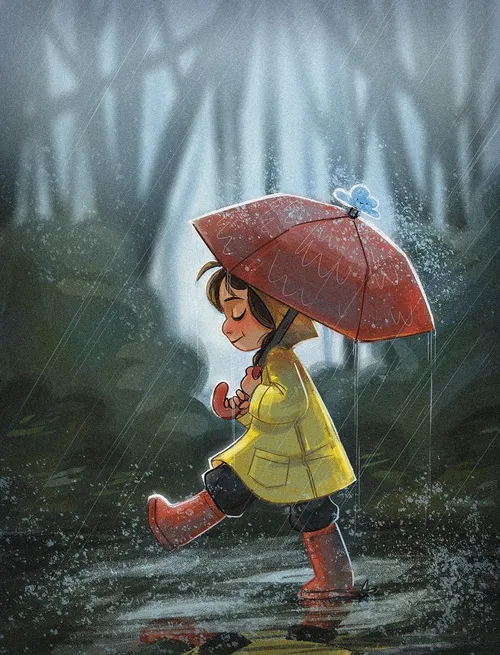 Child with umbrella in the rain