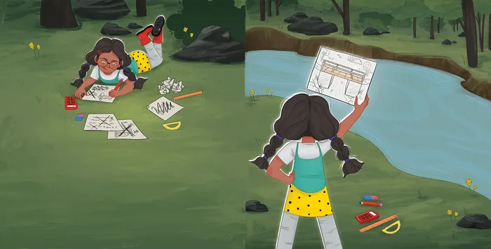 Colorful drawing of a child at work in a children’s book