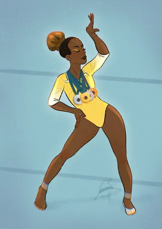 Illustration showing Rebeca Andrade in Black cultural style