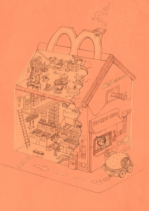 factory; hamburger; restaurant; drive; chibi; manga;