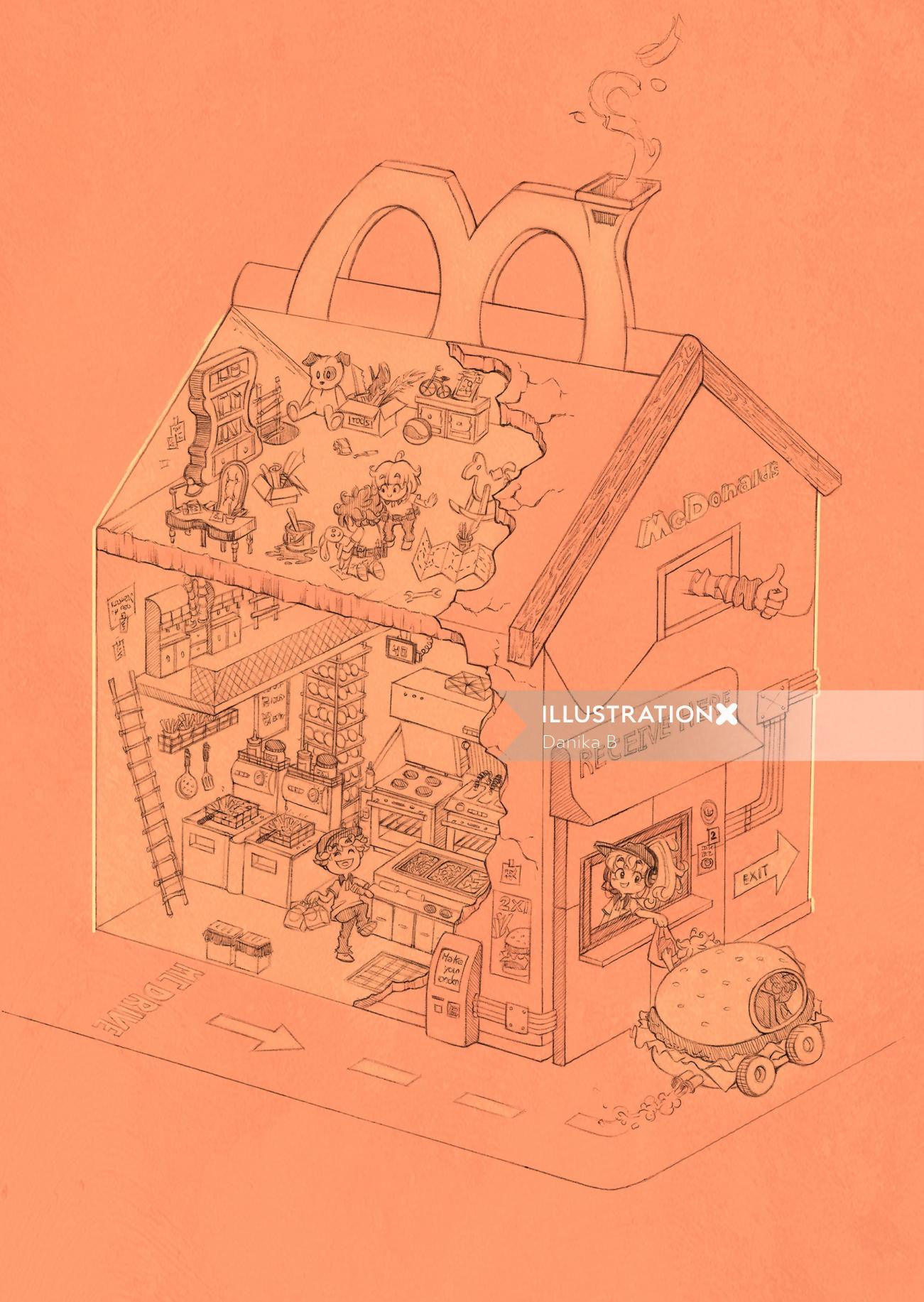 factory; hamburger; restaurant; drive; chibi; manga;