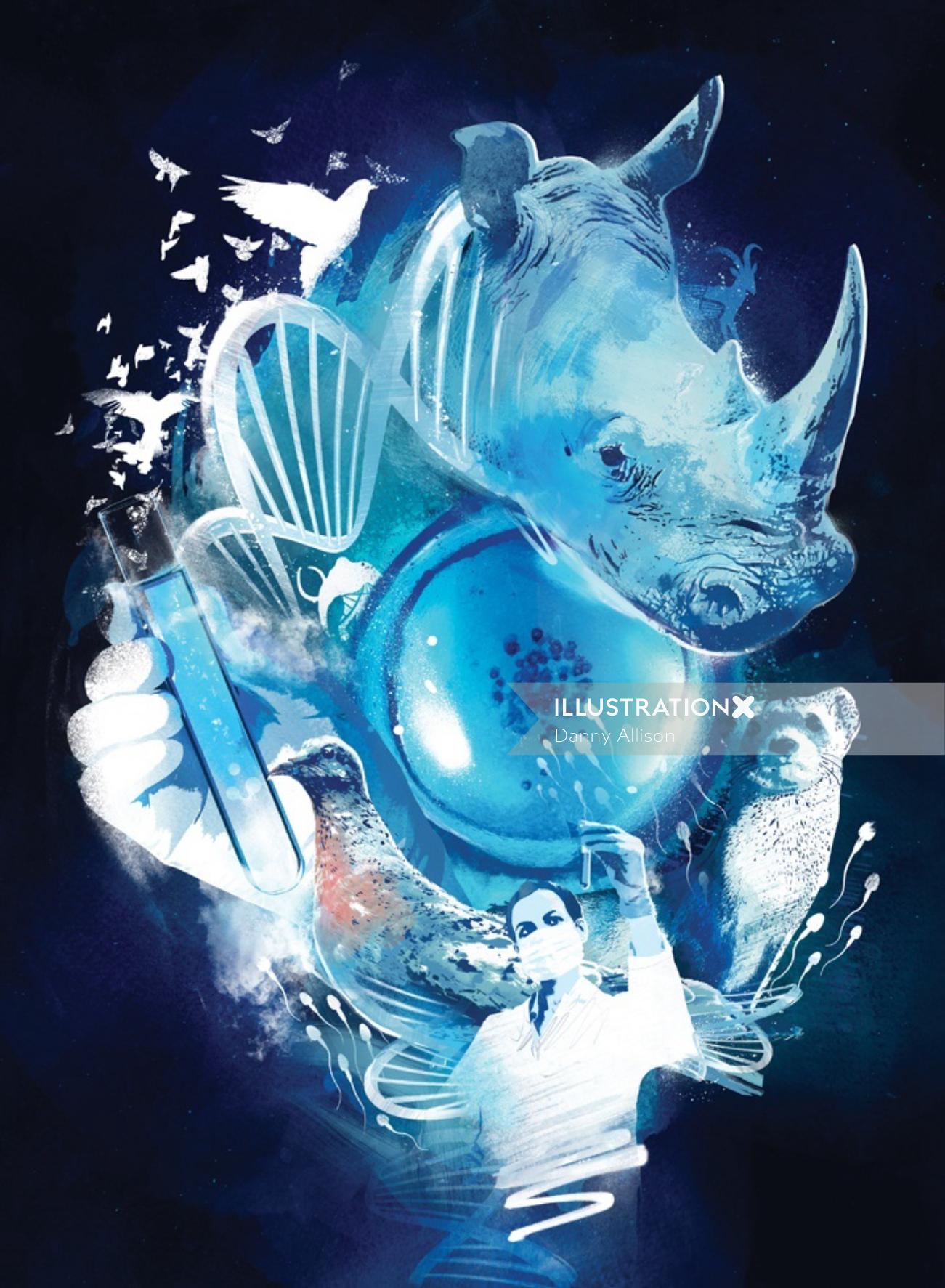 White rhino species - Wildlife illustration