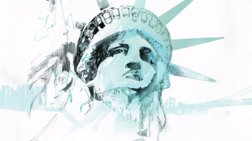 Beautiful Travel Illustration of The statue of liberty
