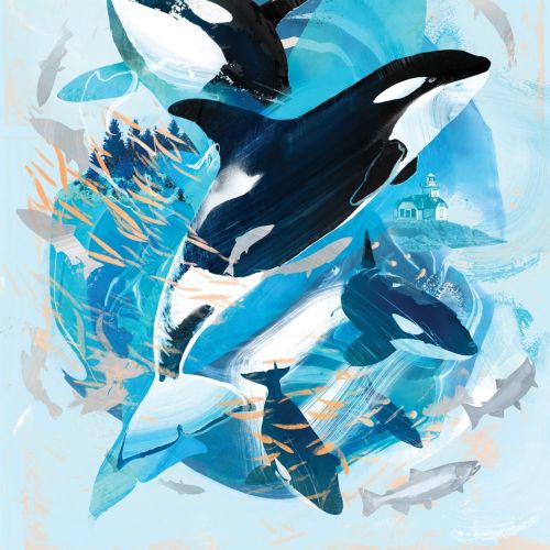 Artwork promoting whale conservation for Seattle Aquarium