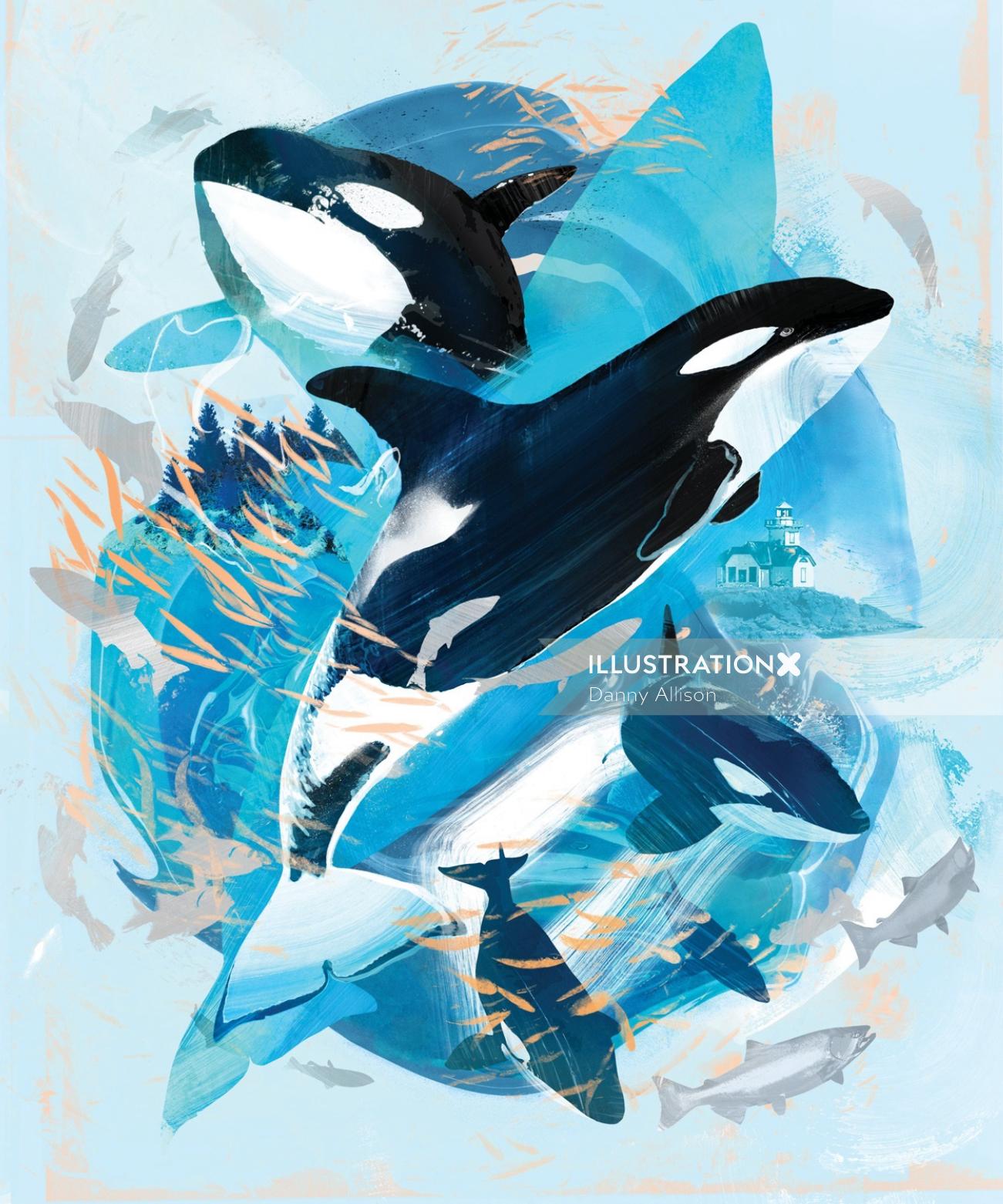 シアトル水族館の捕鯨を促進するアートワーク