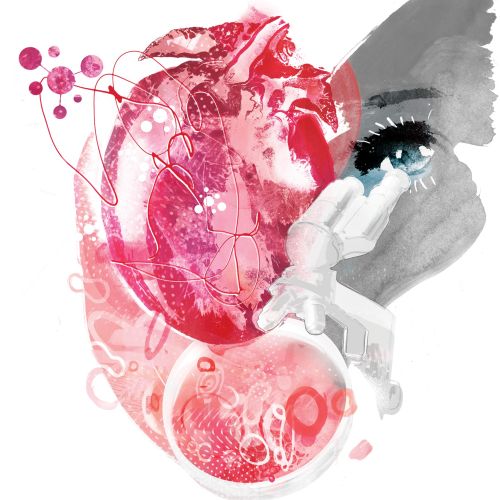 Acrylic illustration of Scientists looking at heart disease