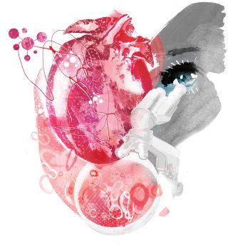 Illustration acrylique de scientifiques examinant les maladies cardiaques