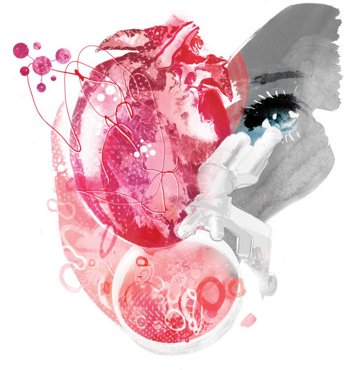 Illustration acrylique de scientifiques regardant les maladies cardiaques