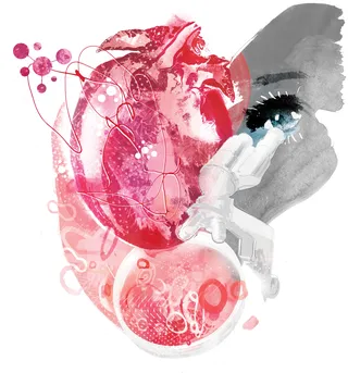 Acrylic illustration of Scientists looking at heart disease