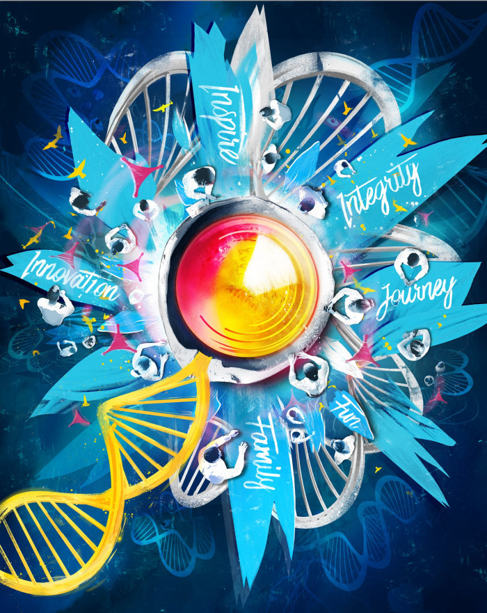 Ilustración de un departamento de vacunas de biología de coronavirus de ADN