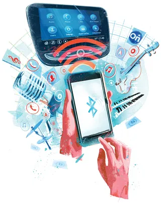 Illustration of Bluetooth wireless connection between smartphone and devices by Danny Allison