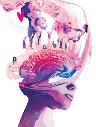 Surreal brain and human figures artwork by Danny Allison