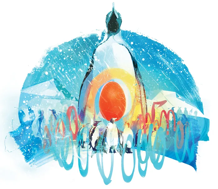 Abstract penguin with colorful rings by Danny Allison