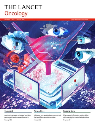 Eyes observing digital data and a cancer cell in a futuristic interface