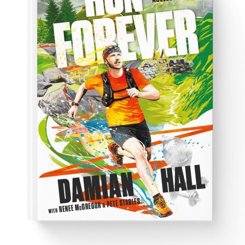 Book cover illustration for Run Forever by Damian Hall, artist Danny Allison