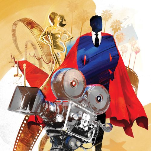 Danny Allison illustration of a caped figure with a vintage movie camera