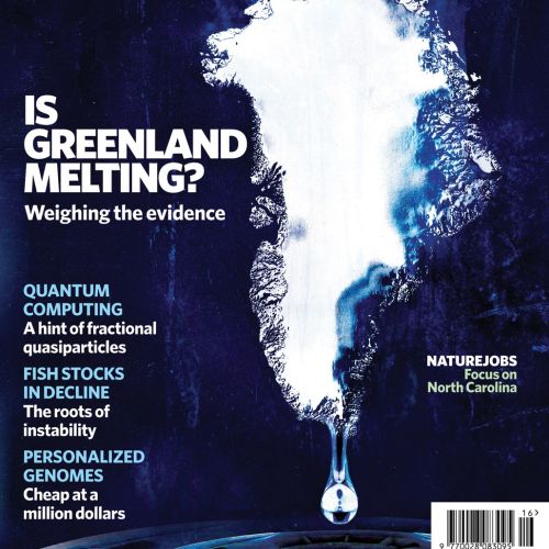 Is Green Melting text in the background, magazine cover, blue background