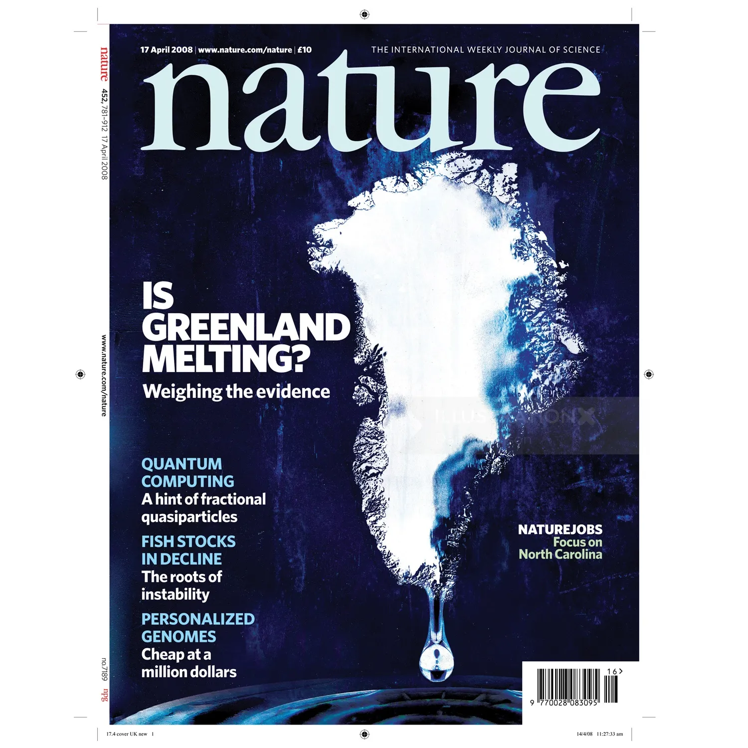 Is Green Melting text in the background, magazine cover, blue background