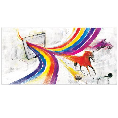 Motion Graphic display, Colorful line all over, horses running