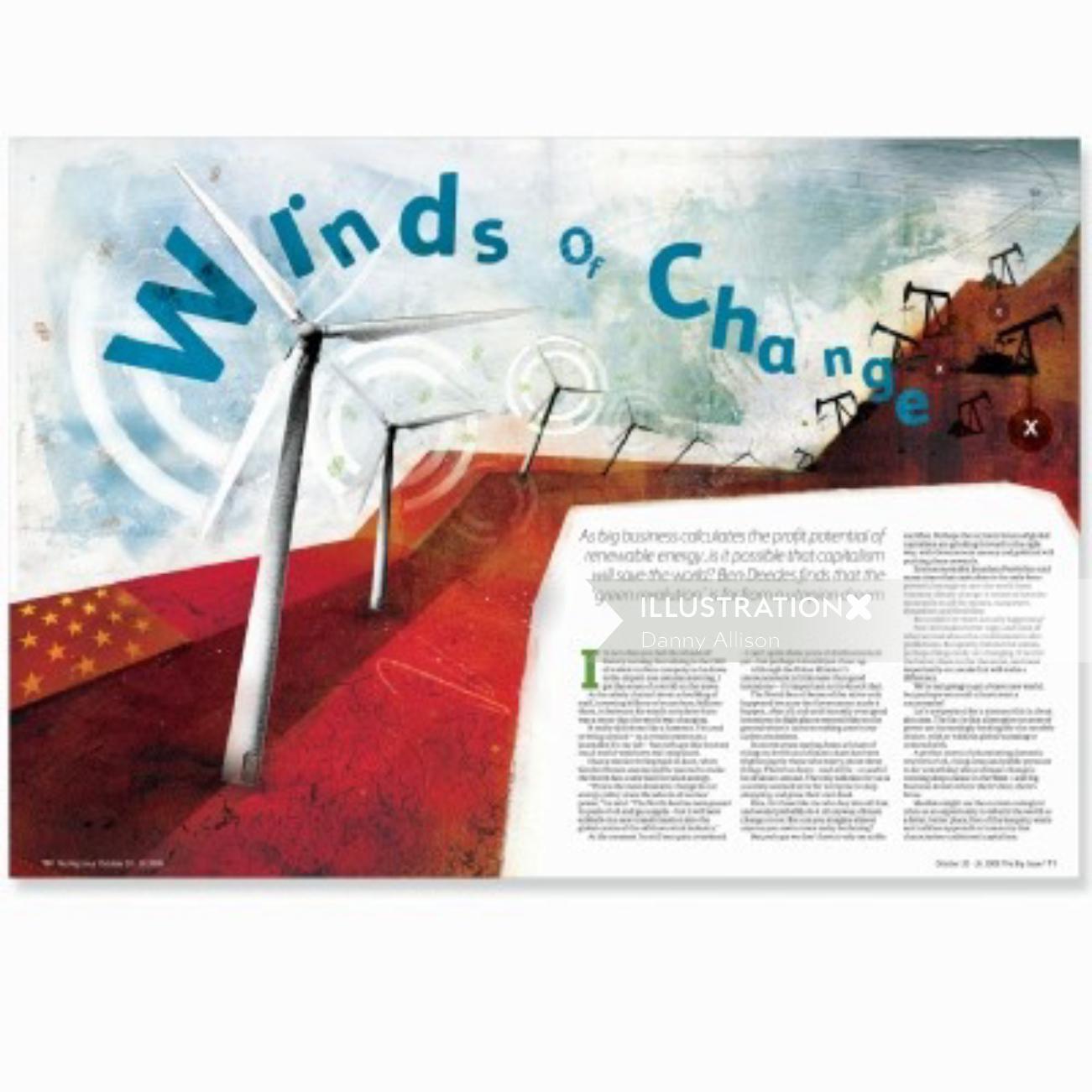 wind mill magazine, text in blue color, description on the paper