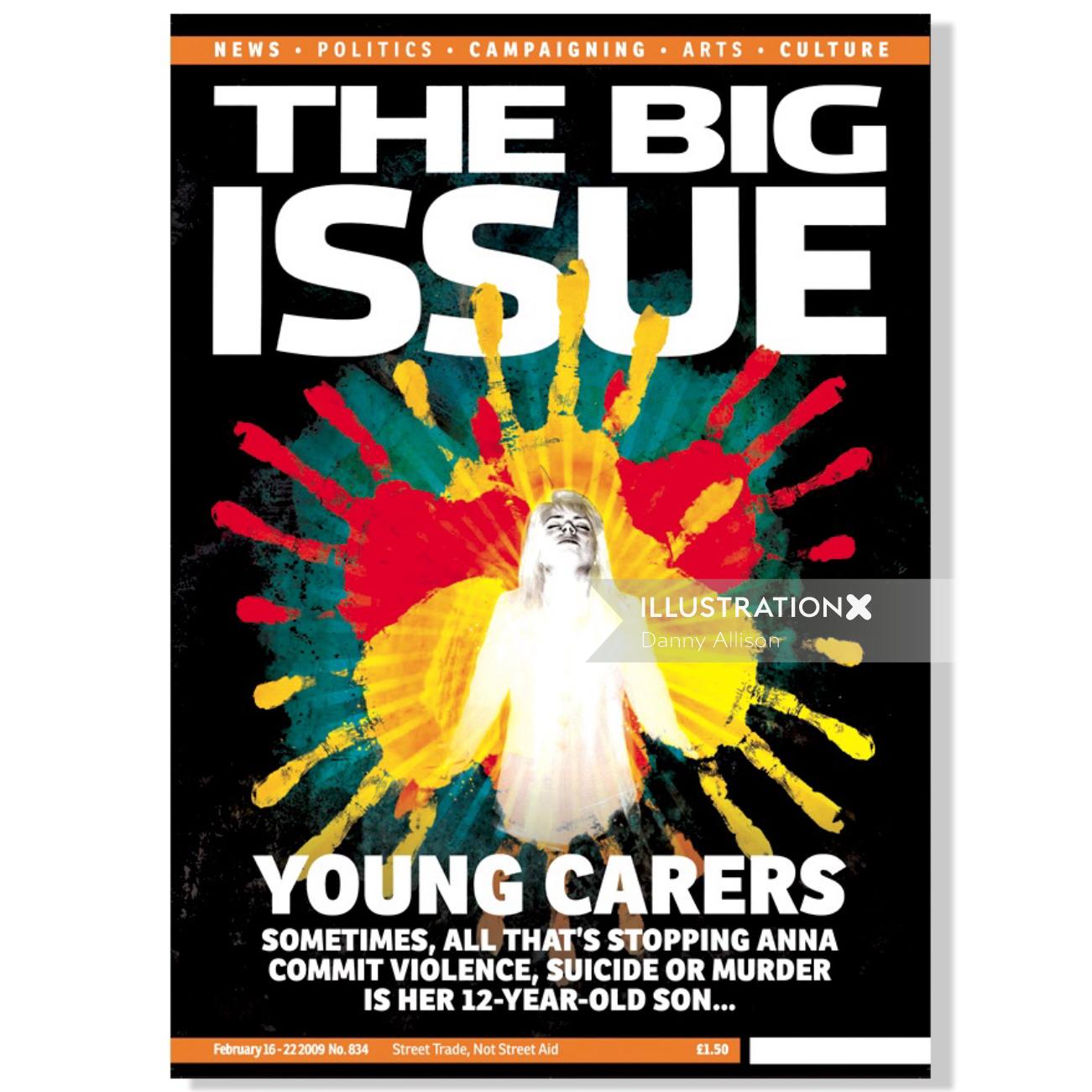The Big Issue Magazine cover, Helping Children symbol on the page