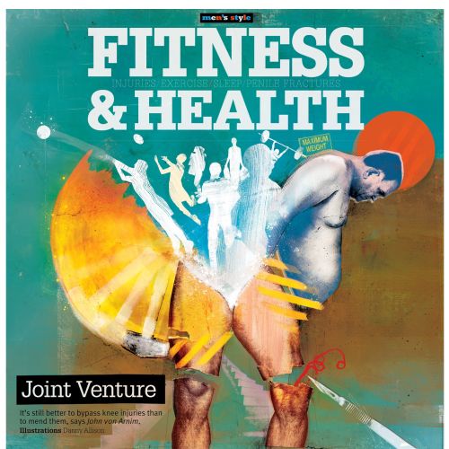 Fitness & Health text, Magazine cover, man standing