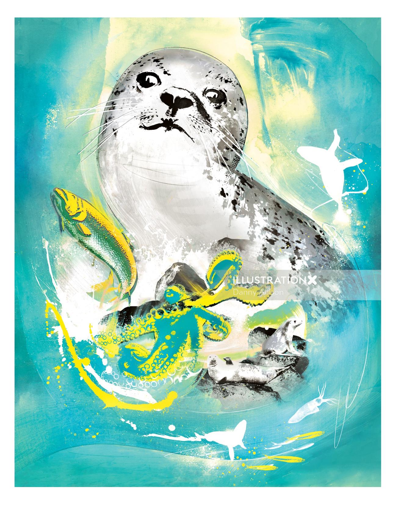 Watercolor Portrait illustration of Seal