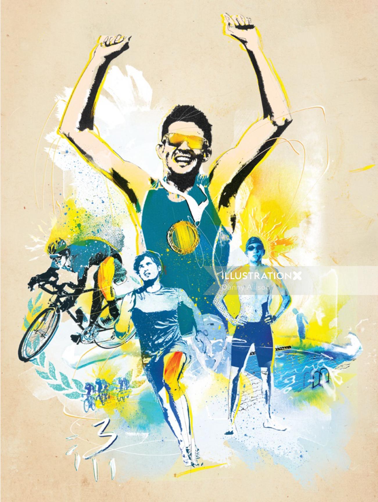 Sport triathalon illustration by Danny Allison